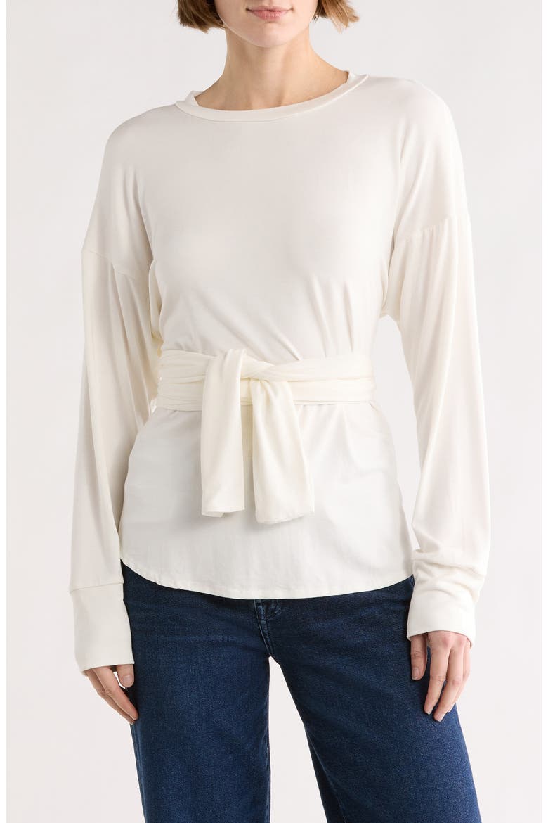 Faux Tie Wrap Sweater, Main, color, WHITE INTERLOCK