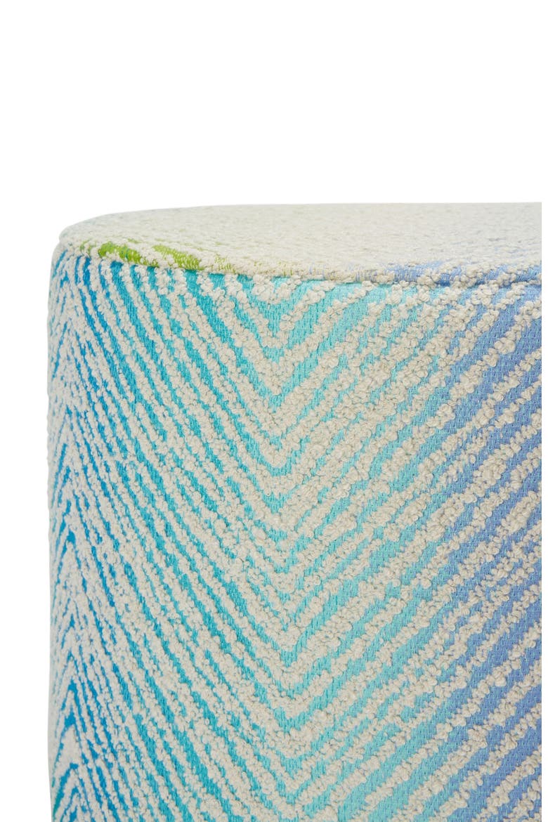 Island 40x30 Cm Cylindrical Outdoor Pouffe Zigzag Bouclé, Alternate, color, Turquoise  Multicoloured