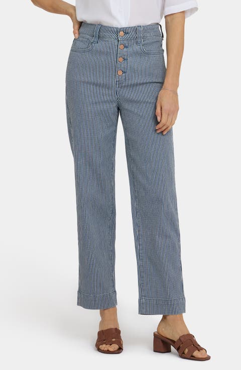 Kasey Stripe Exposed Button Ankle Stovepipe Jeans (Malaga Stripe)