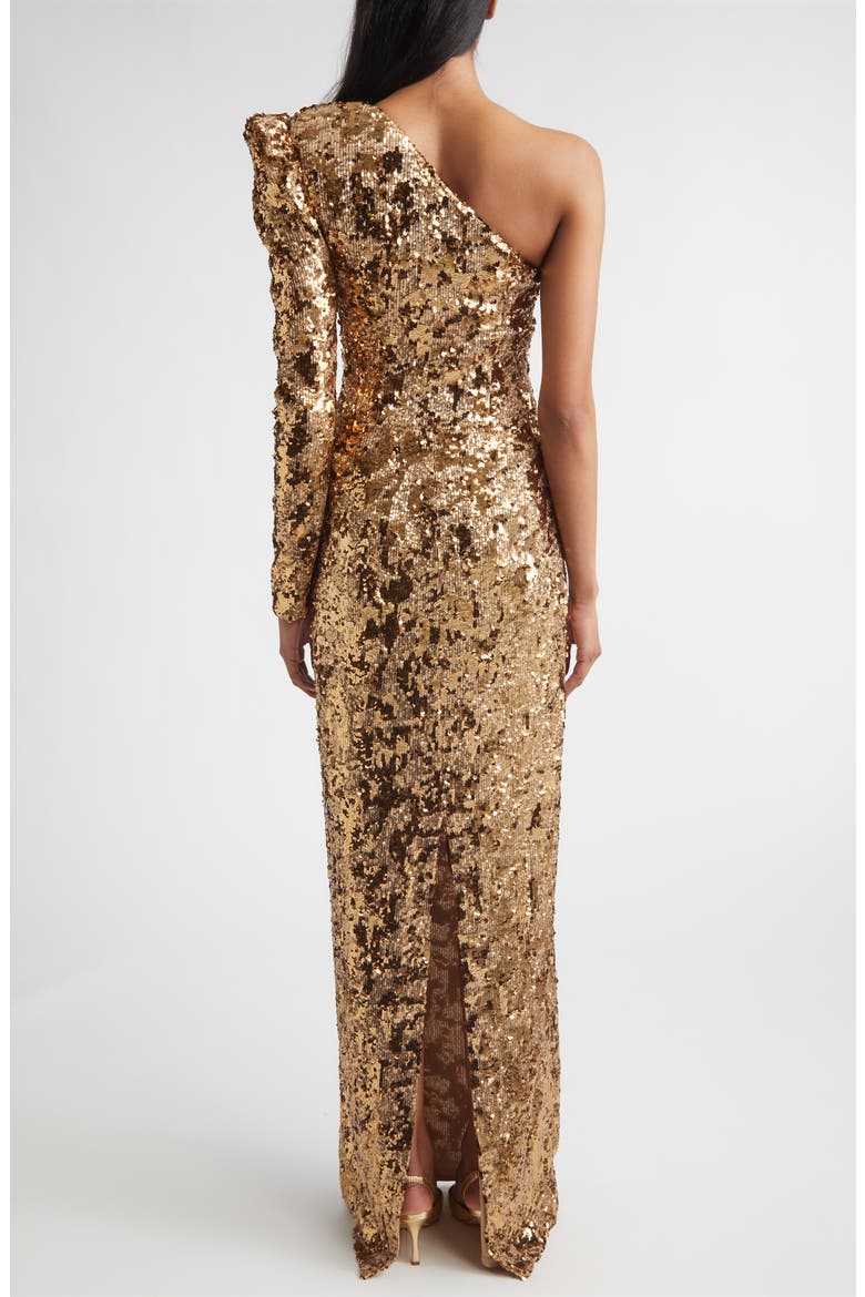 Sabrina Stretch Sequin One Shoulder Long Sleeve Gown, Alternate, color, COPPER
