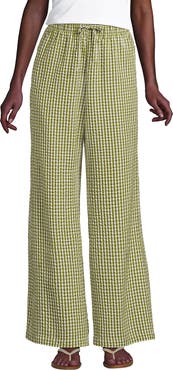 Lands' End Seersucker High Rise Drawstring Wide Leg Pants