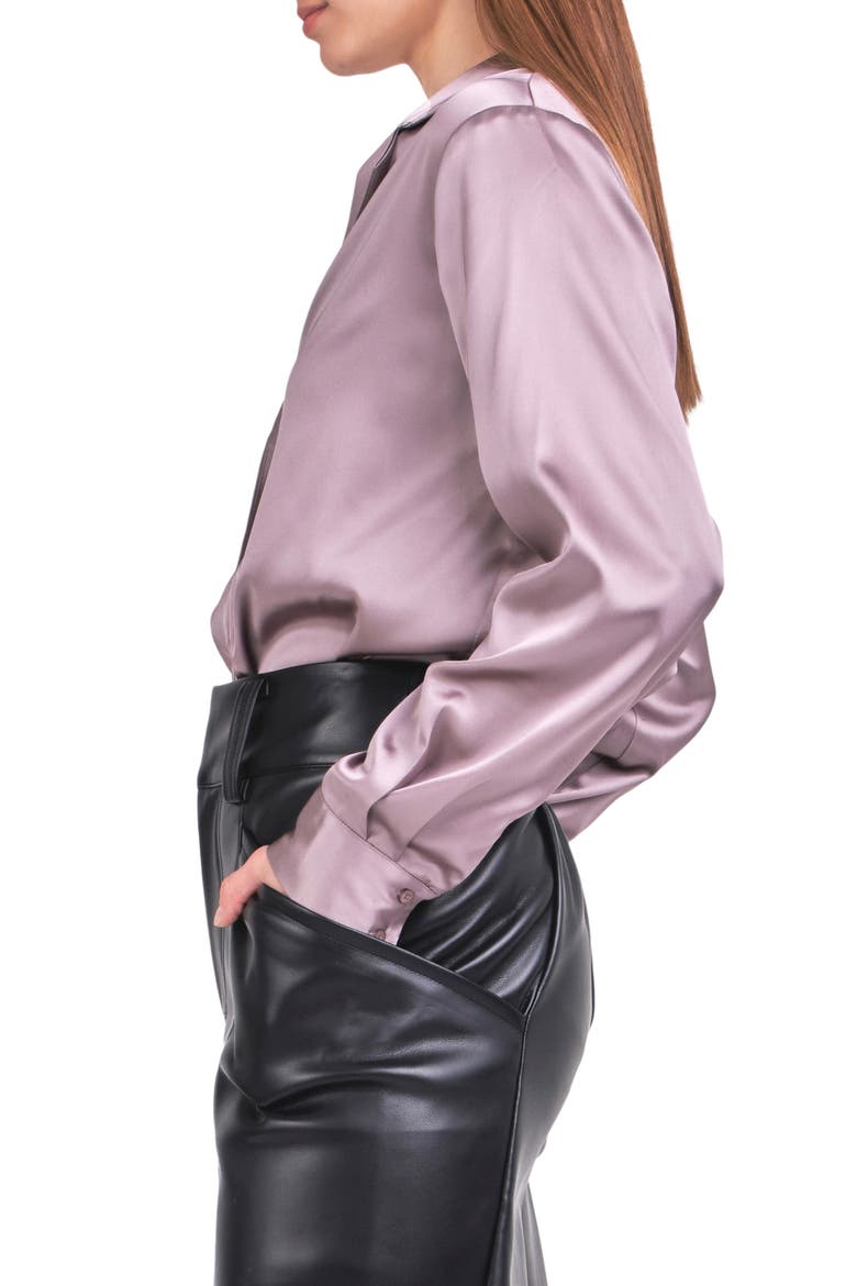 Satin Button-Up Blouse, Alternate, color, TAUPE