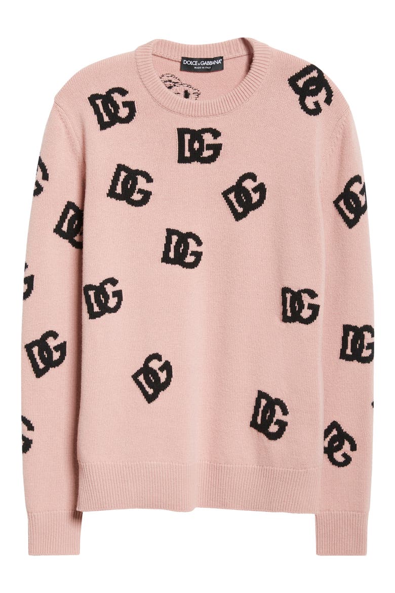 Logo Jacquard Virgin Wool Sweater, Alternate, color, F0473 ROSA POLVERE SCURO