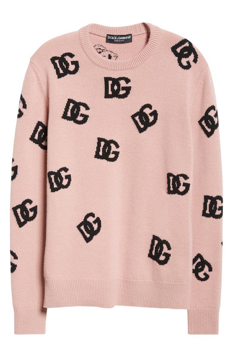 Dolce&Gabbana Logo Jacquard Virgin Wool Sweater, Alternate, color, F0473 Rosa Polvere Scuro