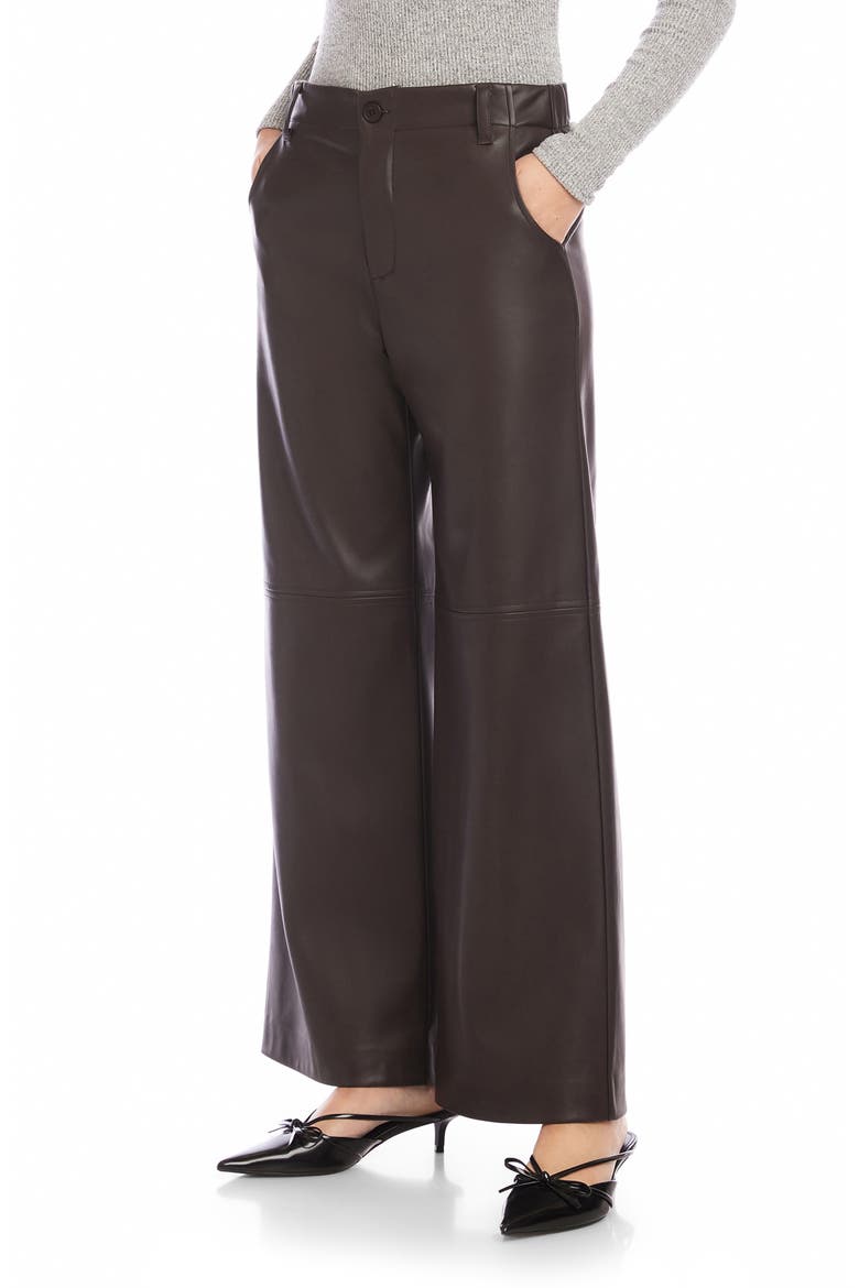 Lara Faux Leather Wide Leg Pants, Alternate, color, BROWN