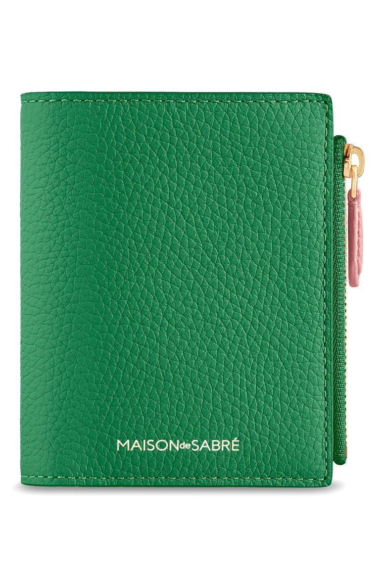Small Leather Bifold Wallet, Main, color, Emerald Lily