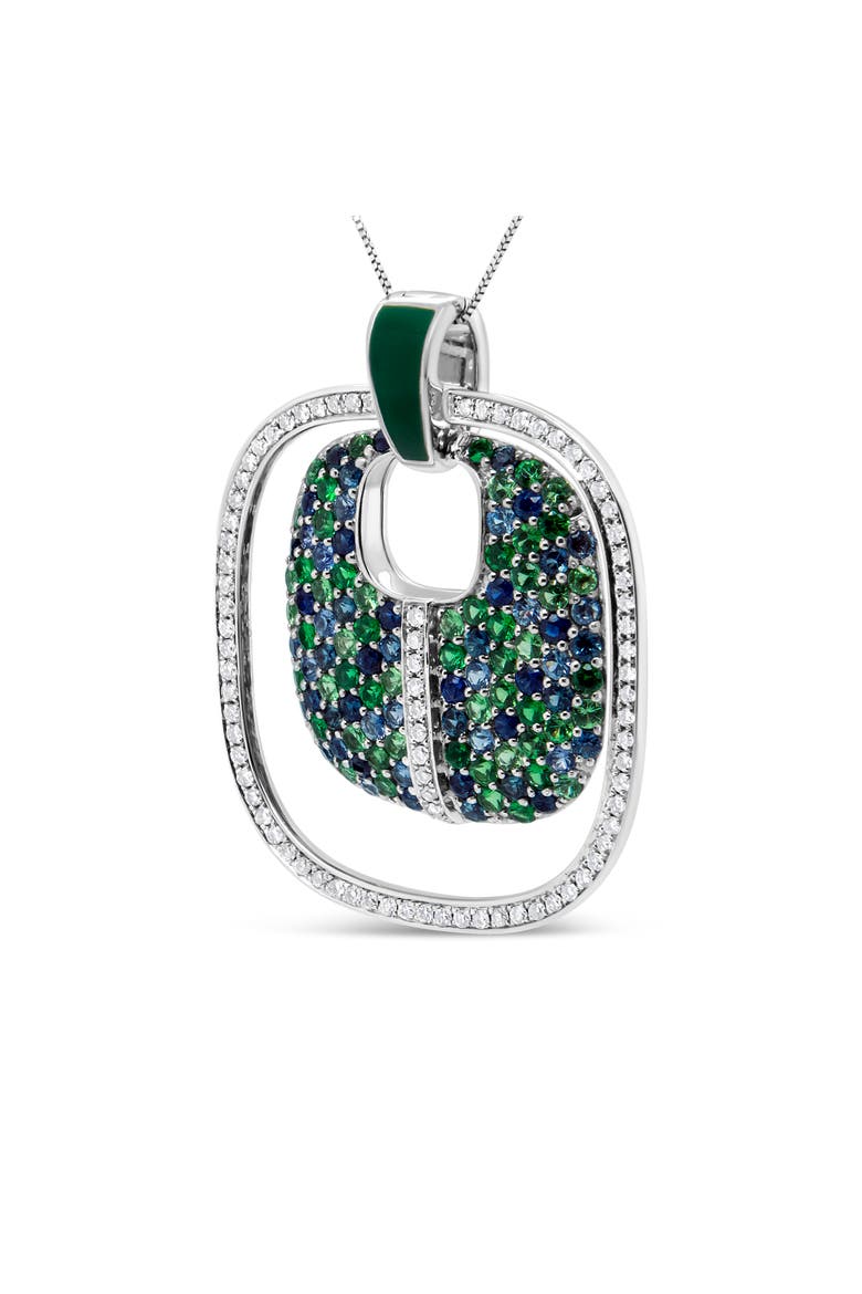Silver Pendant Diamond Sapphire Tsavorite Pendant Necklace, Alternate, color, White