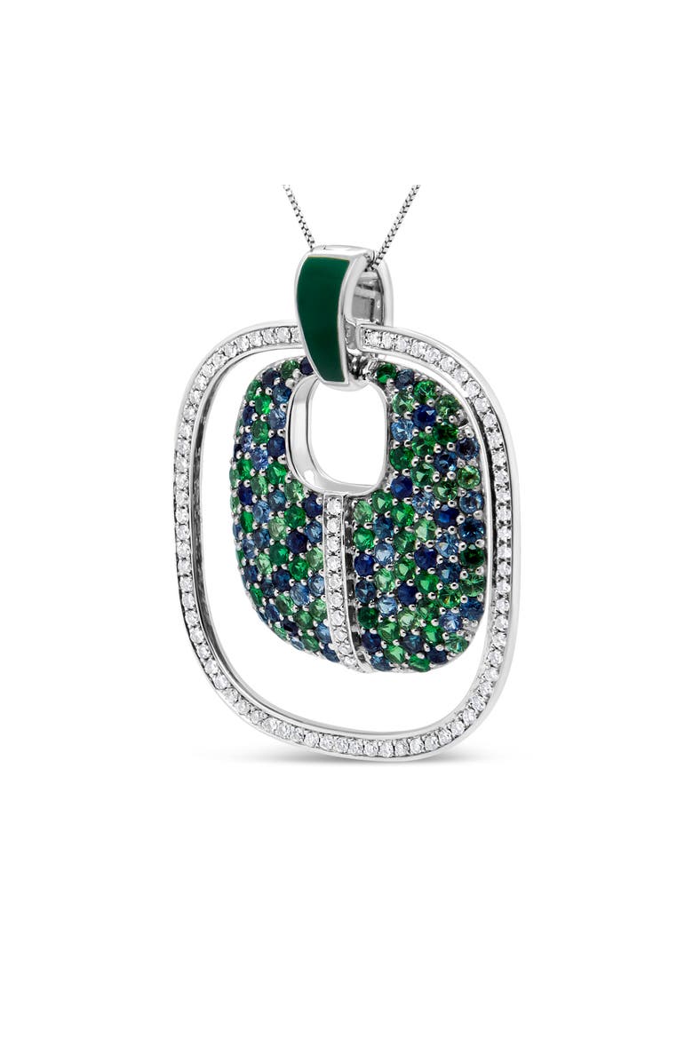 Haus of Brilliance Silver Pendant Diamond Sapphire Tsavorite Pendant Necklace, Alternate, color, White