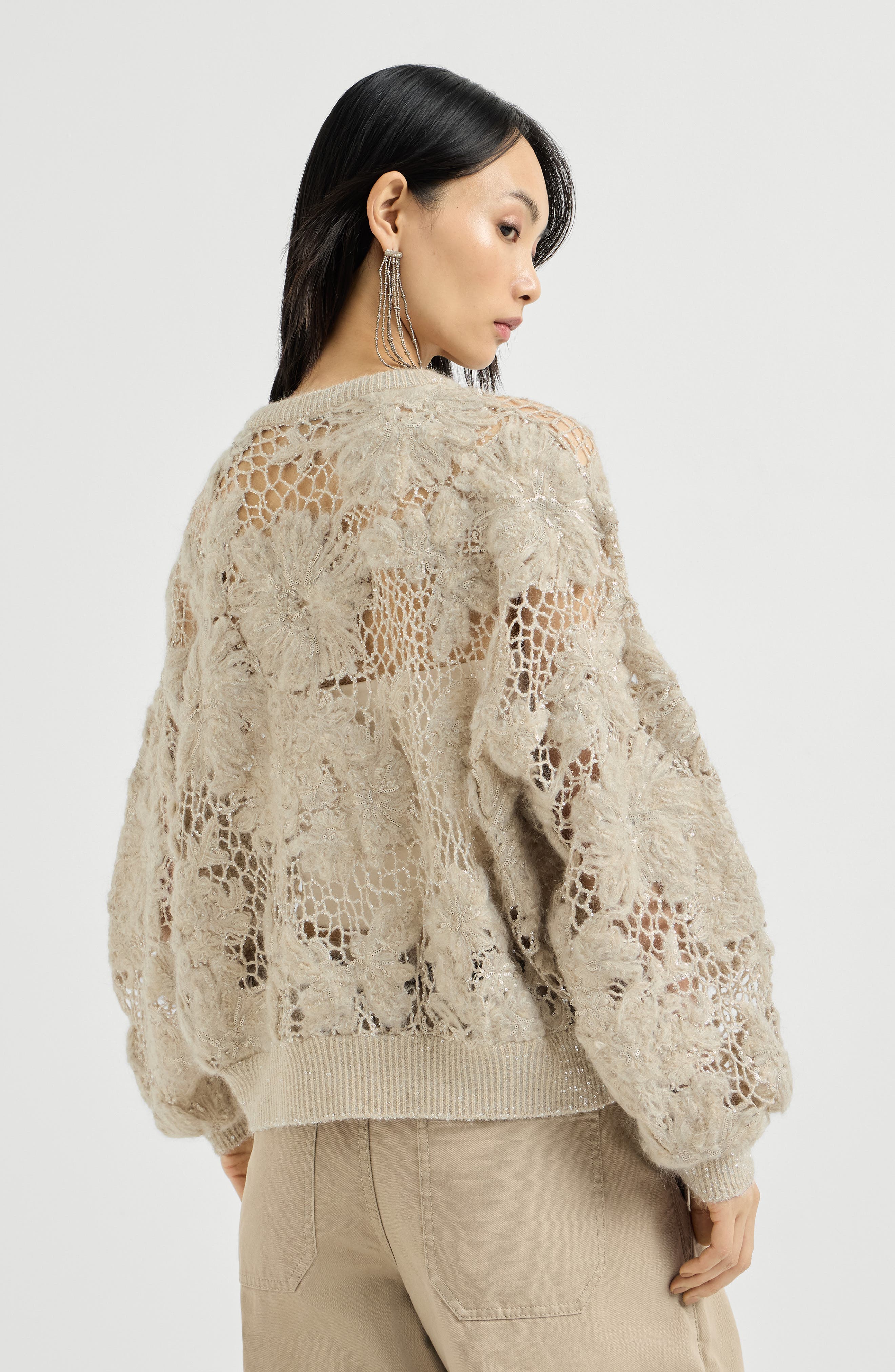 Brunello Cucinelli Whispering bloom embroidery sweater in