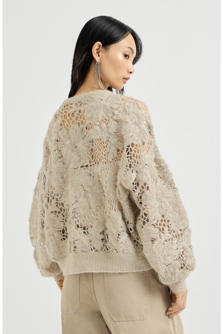 Whispering bloom embroidery sweater in sparkling mohair and wool, Alternate, color, Sand