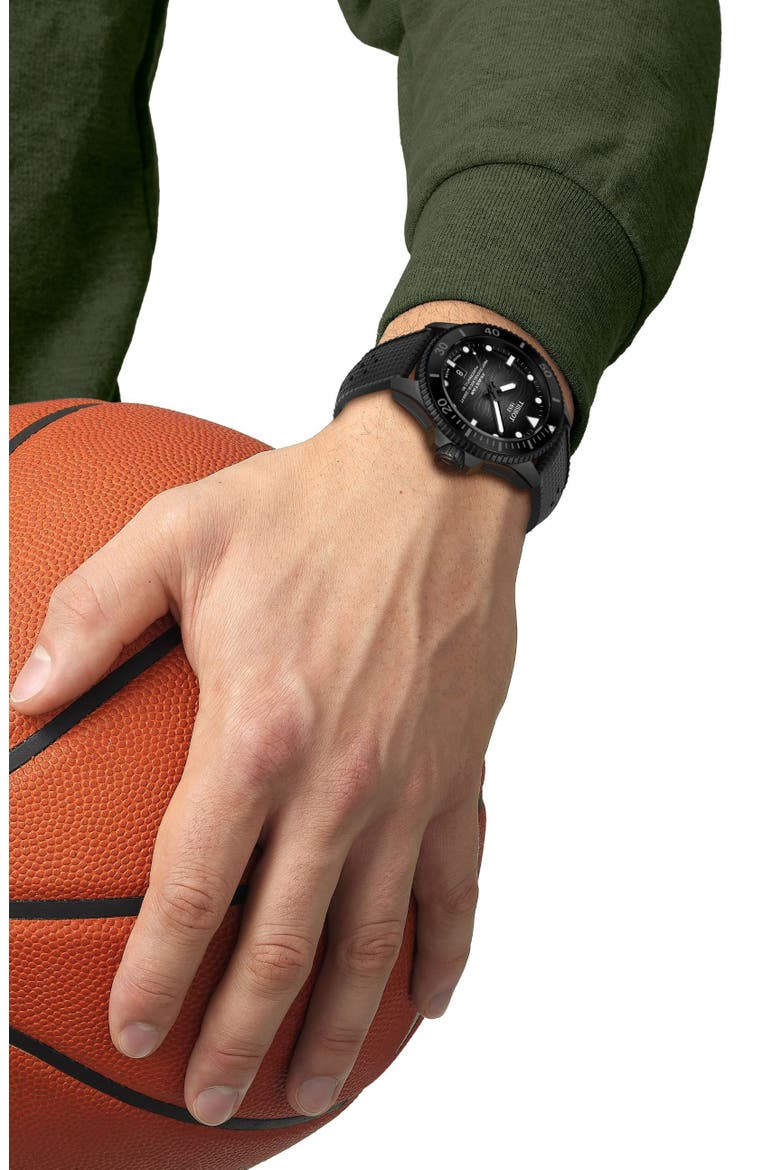 Seastar 2000 Professional Powermatic 80 Rubber Strap Watch, 46mm, Alternate, color, GREY GRADIENT