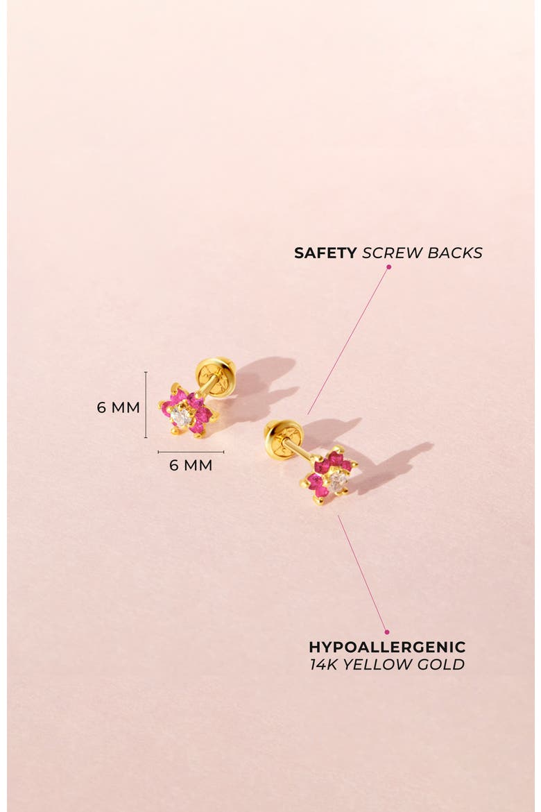 14k Flower Cluster Earrings, Alternate, color, Hot Pink