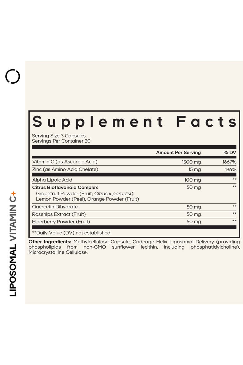 Liposomal Vitamin C, Zinc, Elderberry, Citrus Bioflavonoids, ALA, Quercetin, Alternate, color, White