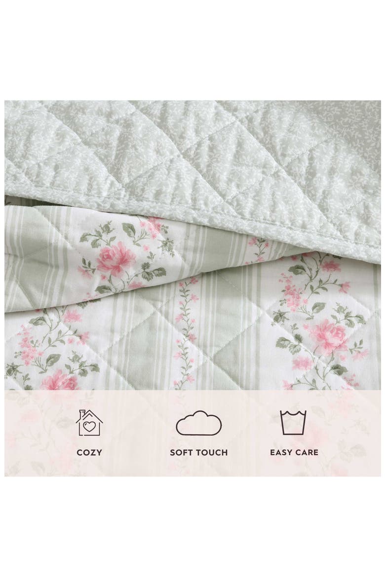 Rosemoore Reversible Quilt Set, Alternate, color, WHITE/ SAGE GREEN/ PINK