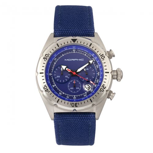 Morphic M53 Series Chronograph Fiber-weaved Leather-band Watch W/date In Silver/blue
