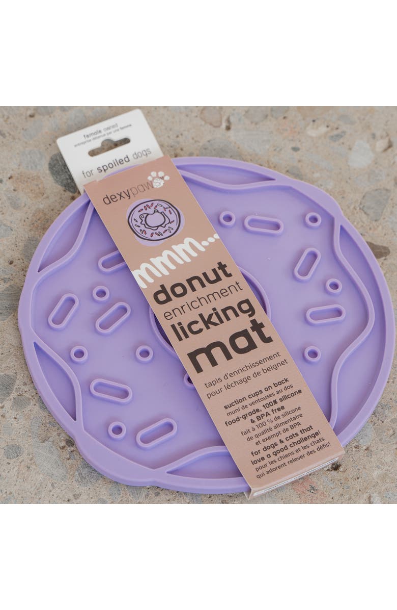 Dexypaws Enrichment Lick Mat Lilac Donut Delight Grooved Silicone, Alternate, color, Purple
