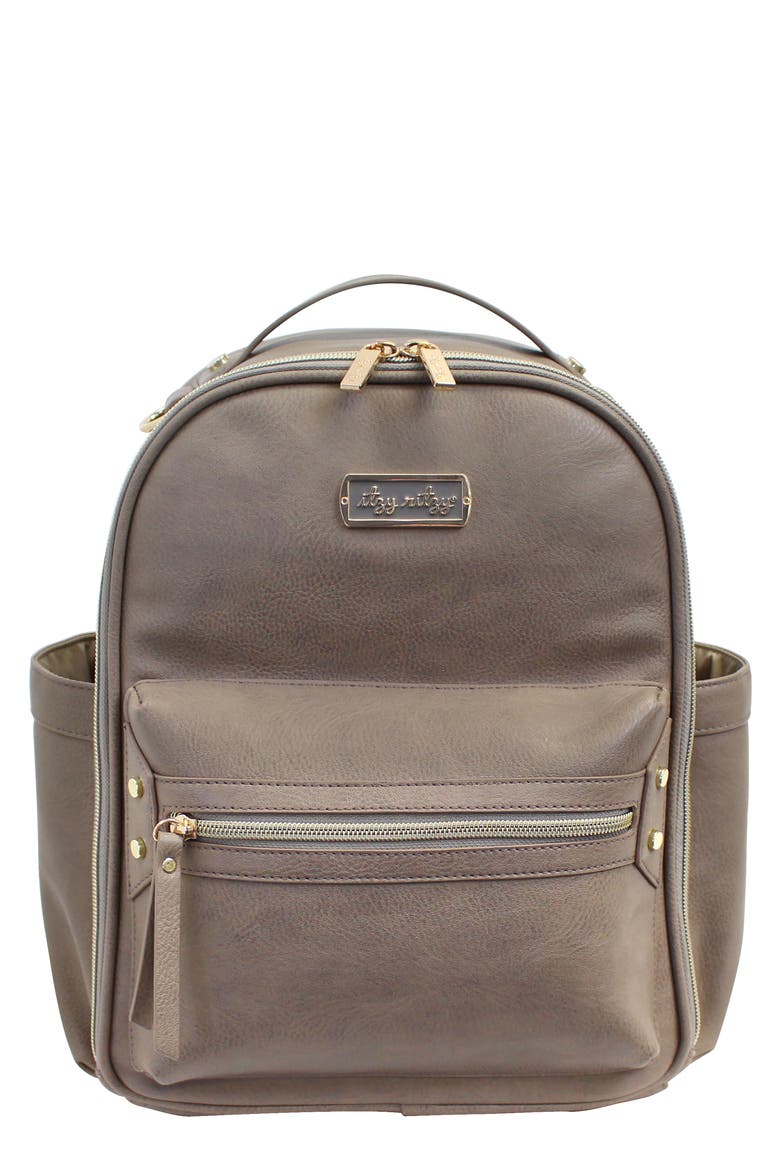 Faux Leather Mini Diaper Backpack, Main, color, TAUPE