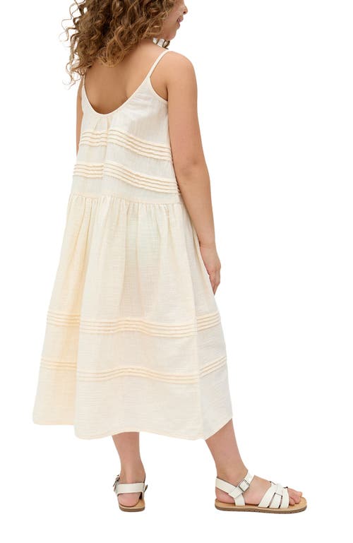 Raffya Kids Swish Pin Tuck Embroidered Dress In Sand