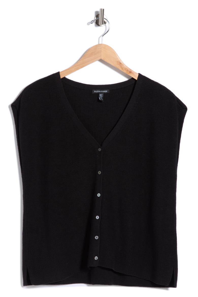 V-Neck Organic Cotton Sweater Vest, Alternate, color, BLACK