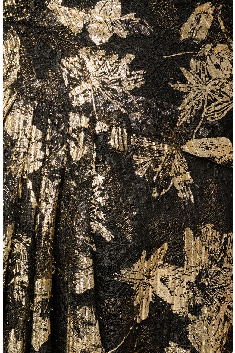 Metallic Floral Lace Gown, Alternate, color, BLACK/ GOLD