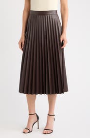 Tahari ASL Pleated Faux Leather Midi Skirt