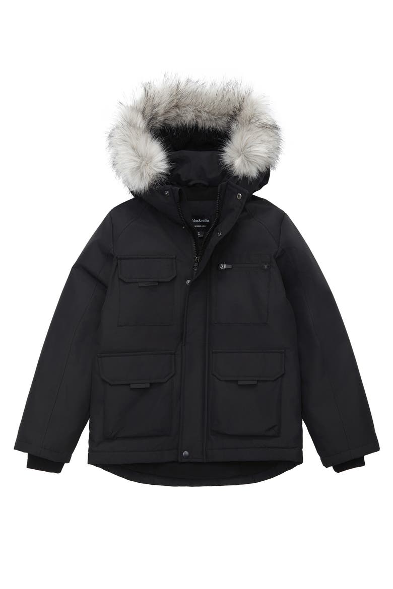 Kids' Parka Coat with Detachable Trim, Alternate, color, Black