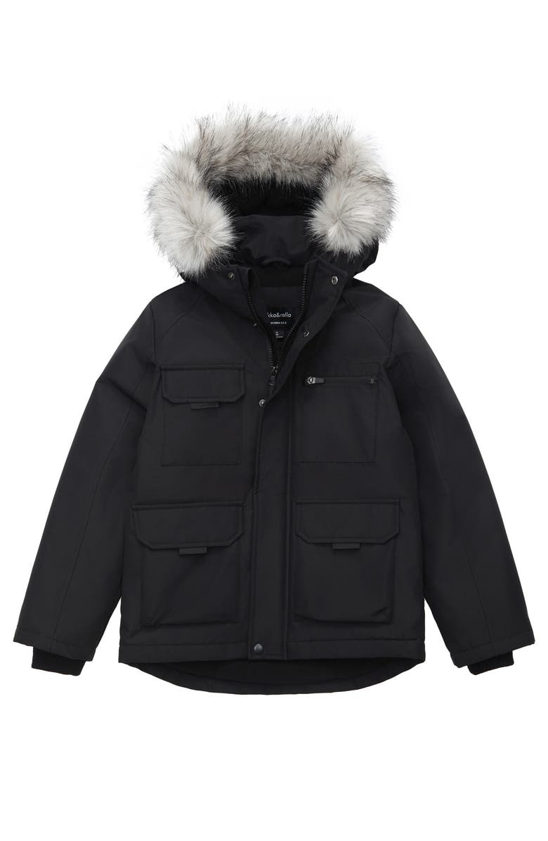 Rokka&Rolla Kids' Parka Coat with Detachable Trim, Alternate, color, Black
