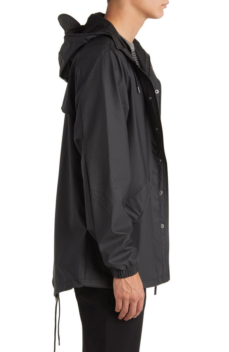 Rains Fishtail Hooded Waterproof Rain Jacket, Alternate, color, Black