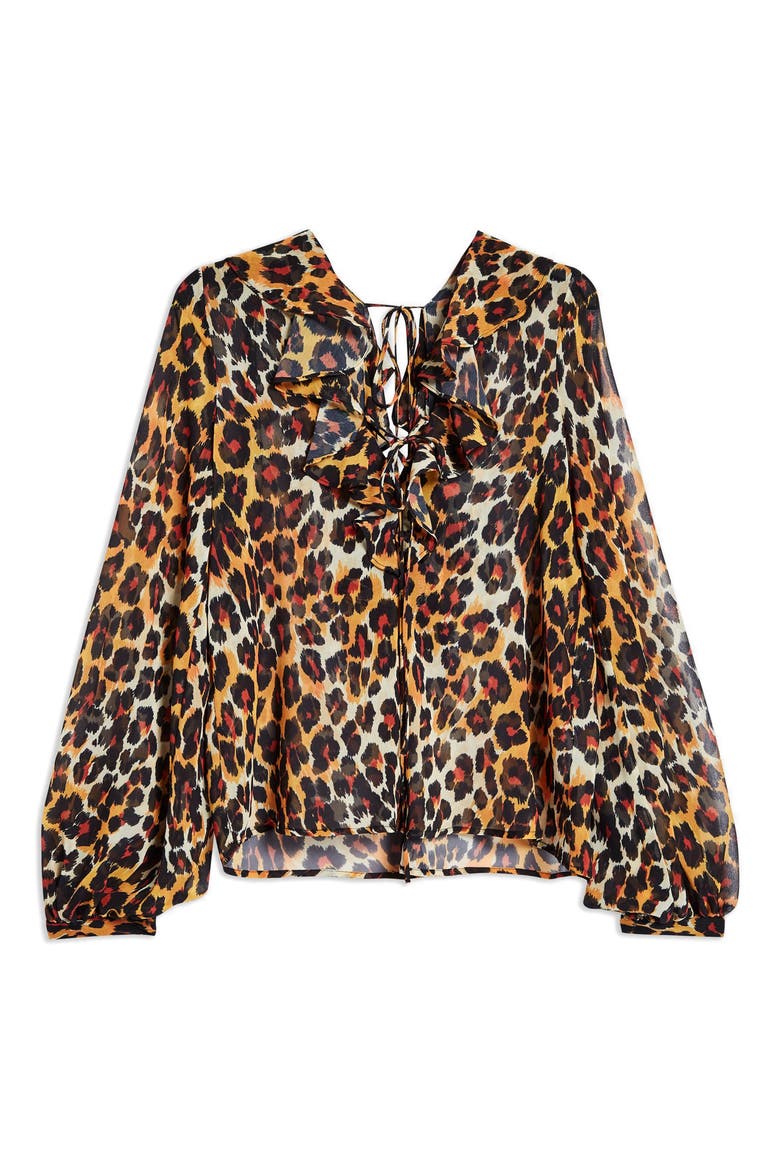 Leopard Print Ruffle Blouse, Alternate, color, BROWN MULTI
