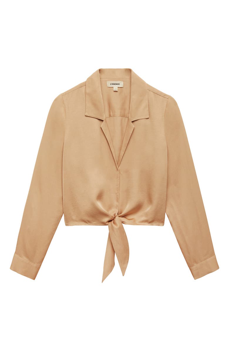L'AGENCE Annie Tie Hem Satin Top, Alternate, color,