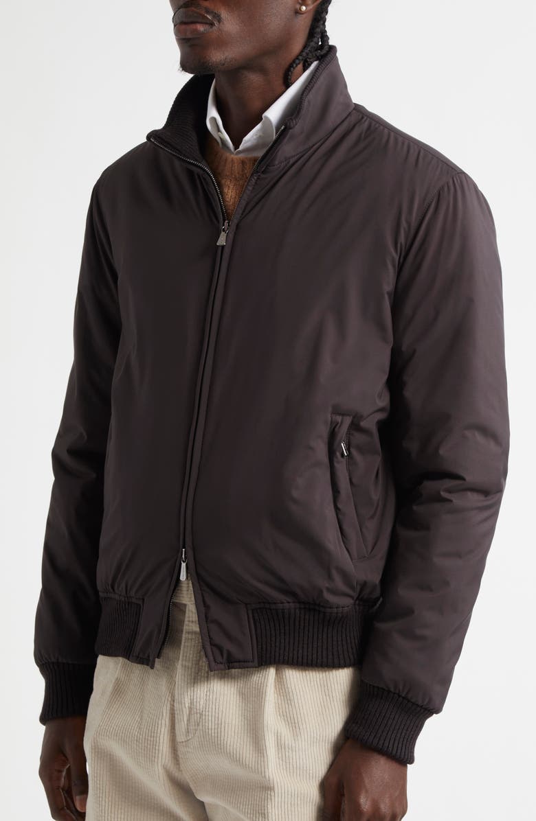 Thom Sweeney Water Resistant Japanese Nylon Bomber Jacket, Alternate, color, Darkest Brown
