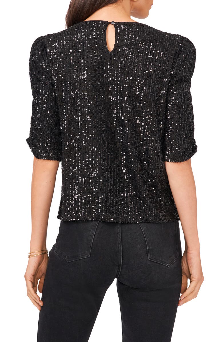 Vince Camuto Puff Sleeve Sequin Blouse, Alternate, color, 