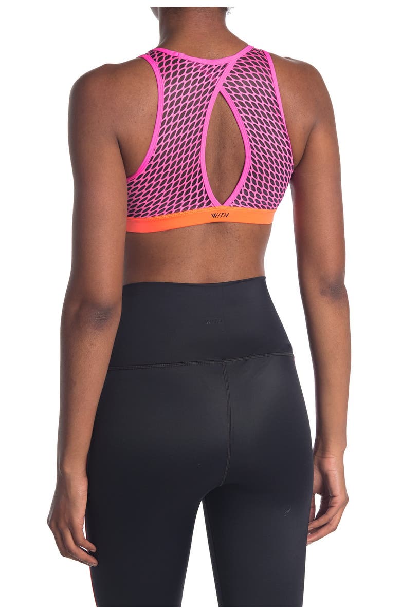 WEAR IT TO HEART Triple Threat Mesh Panel High Neck Sports Bra, Alternate, color,
