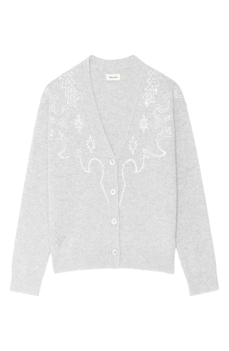 Zadig & Voltaire Mirkas Strass Cashmere Cardigan, Alternate, color, Gris Chine Clai