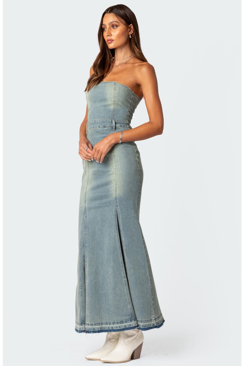 Astoria Strapless Release Hem Denim Maxi Dress, Alternate, color, BLUE-WASHED
