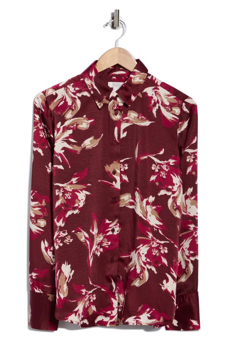 Satin Long Sleeve Button-Up Shirt, Alternate, color, BURGUNDY T BILLIE ABSTRACT
