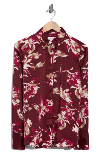 Nordstrom Rack Satin Long Sleeve Button-up Shirt In Burgundy