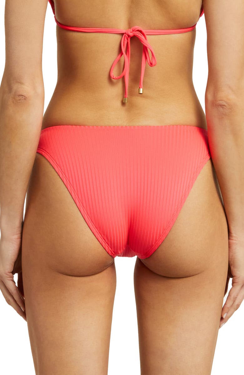 Vitamin A<sup>®</sup> Cosmo Ring Detail Rib Bikini Bottoms, Alternate, color, Coral Glow Ecorib