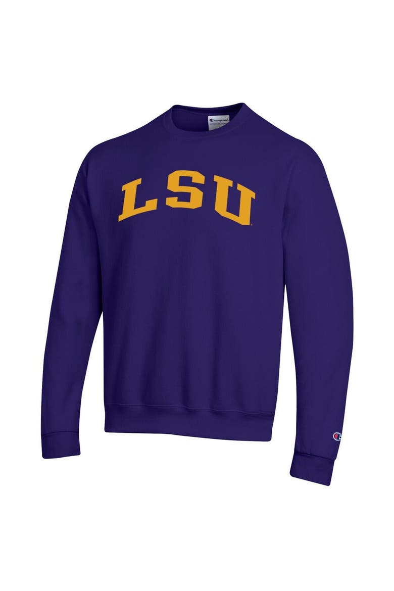 Men's Champion  Purple LSU Tigers Basic Arch Fleece Pullover Sweatshirt, Alternate, color, Purple