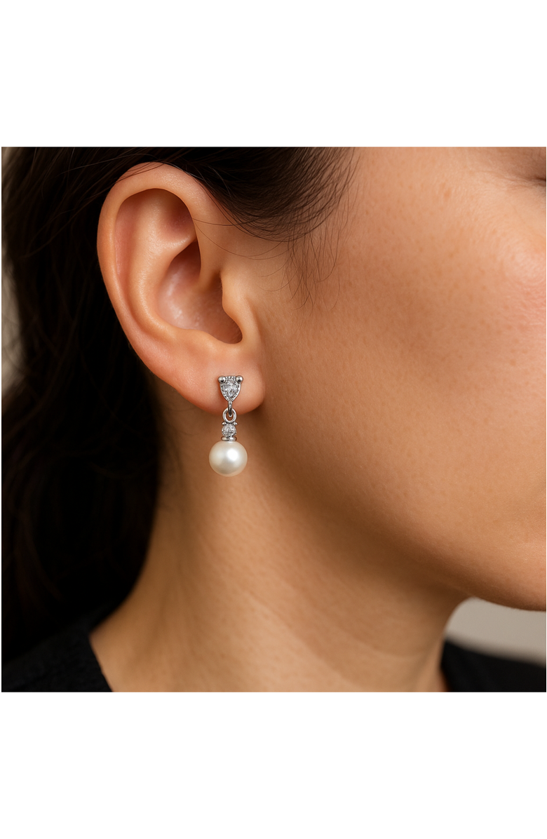 Hollywood Sensation Pearl Drop Earrings with Cubic Zirconia Accents Earrings, Alternate, color,