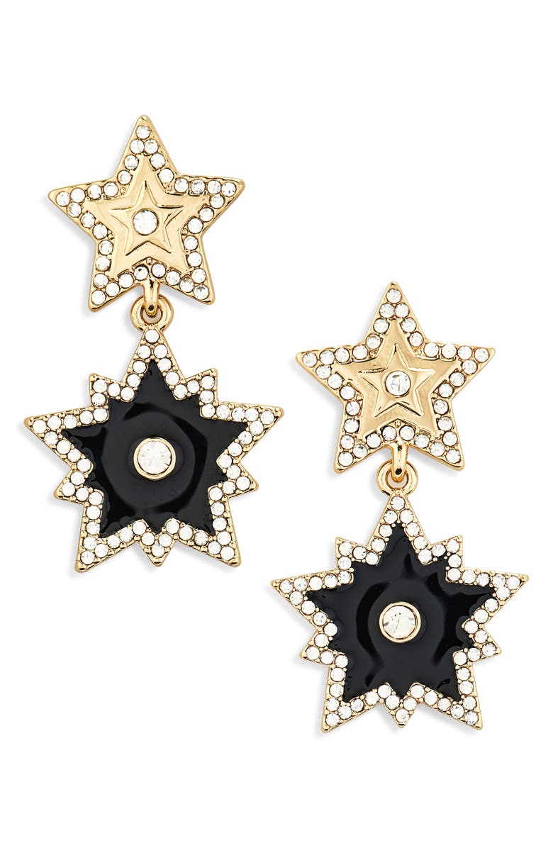 KARL LAGERFELD Crystal Enamel Star Drop Earrings, Main, color, Black
