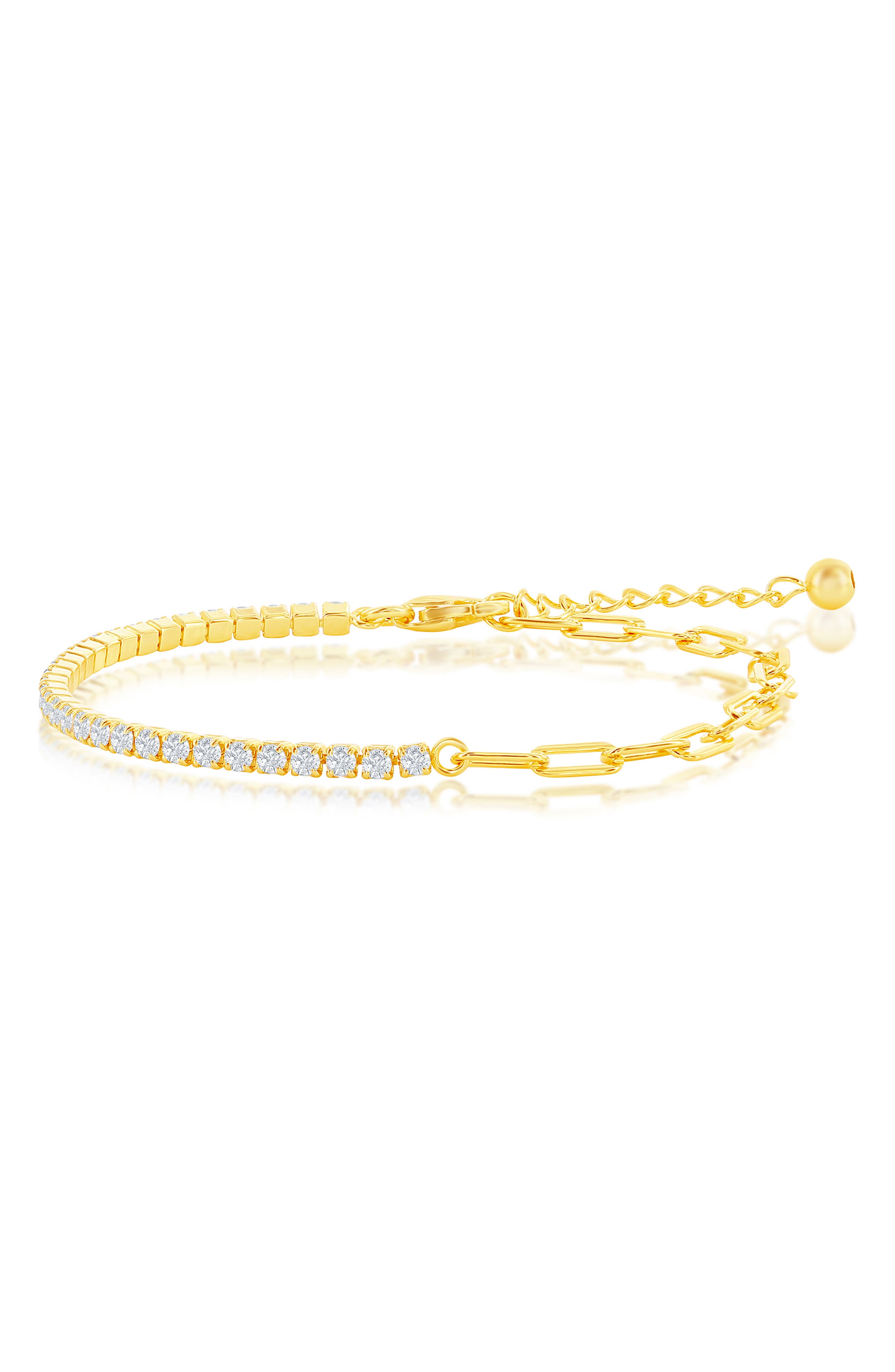 CZ Tennis & Paperclip Chain Bracelet