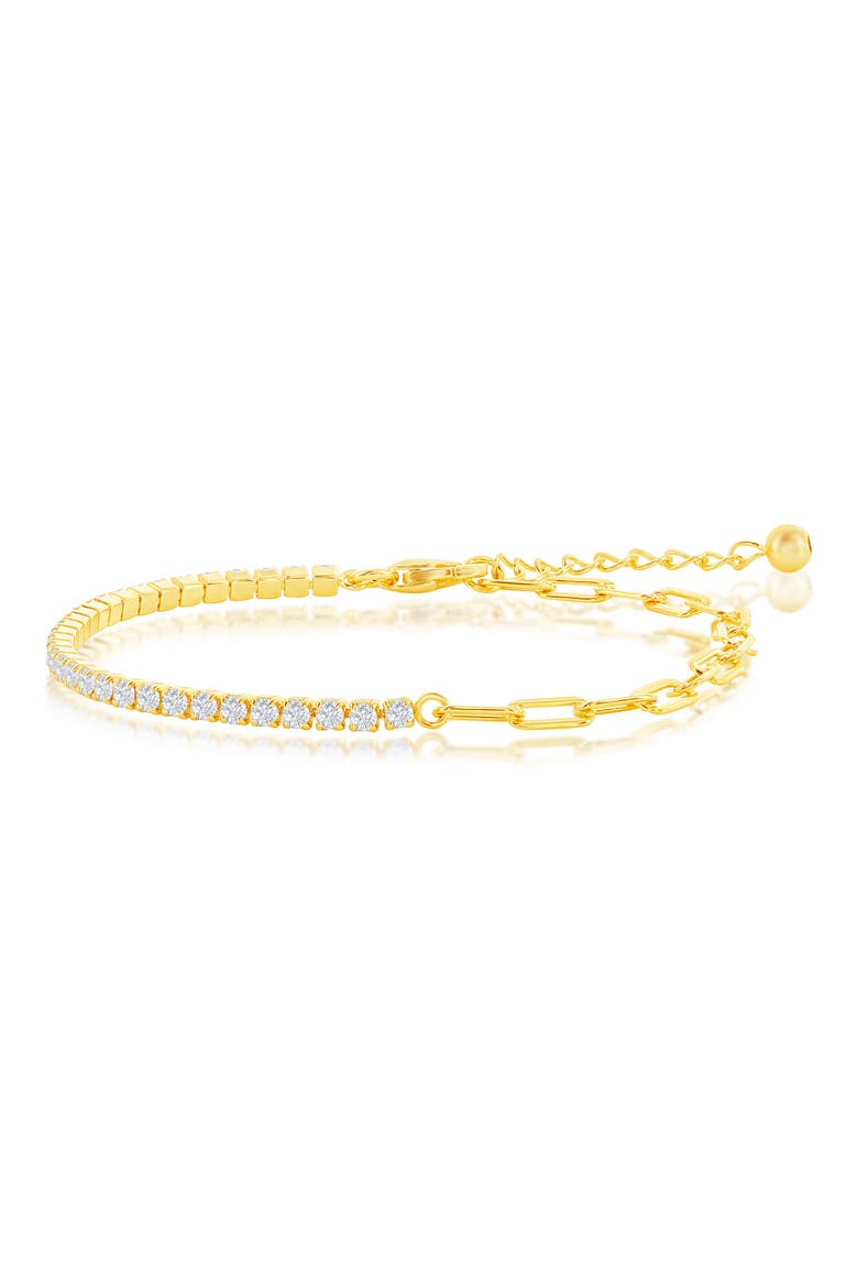 CZ Tennis & Paperclip Chain Bracelet, Main, color, GOLD