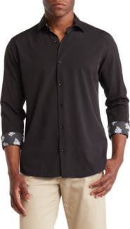 TOM BAINE Slim Fit Performance Stretch Long Sleeve Button Front Shirt