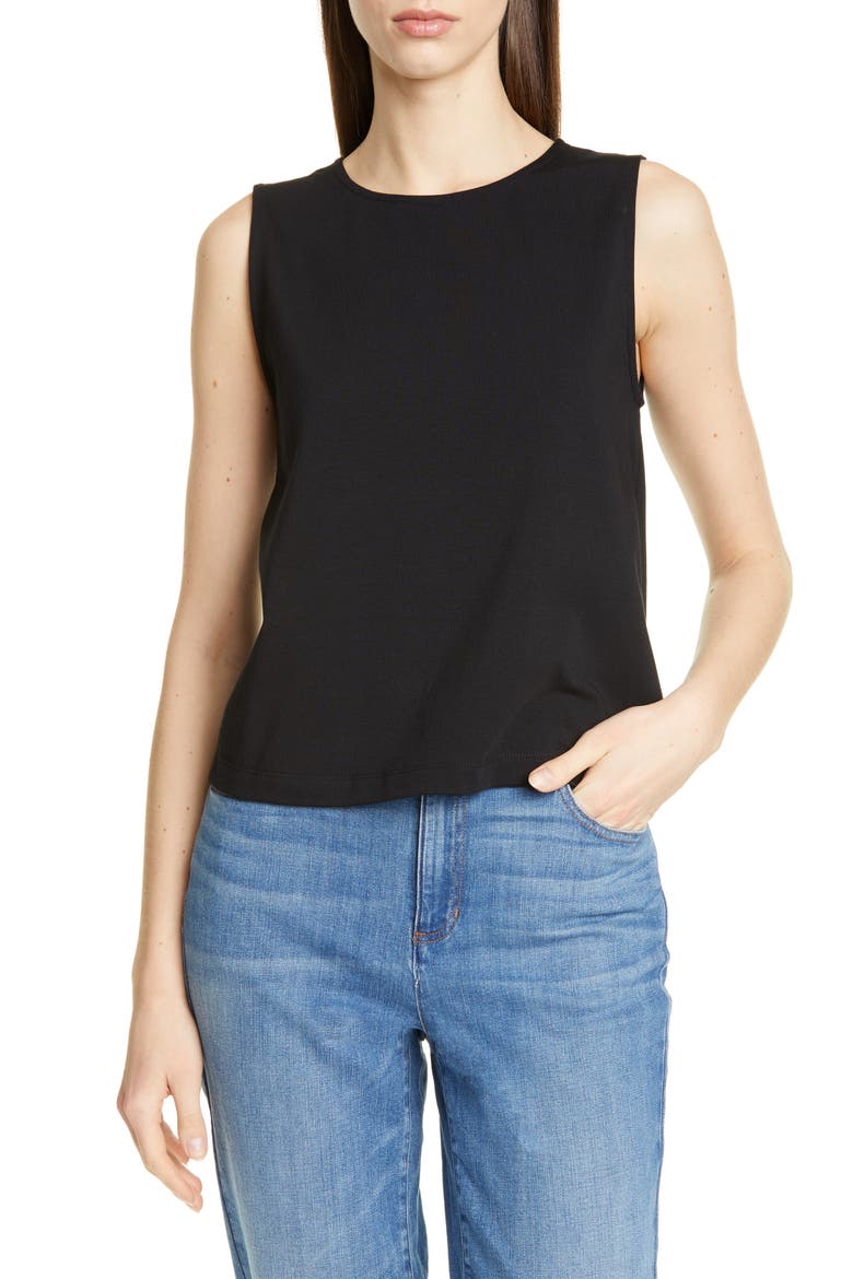 Stretch Cotton Tank, Main, color, BLACK