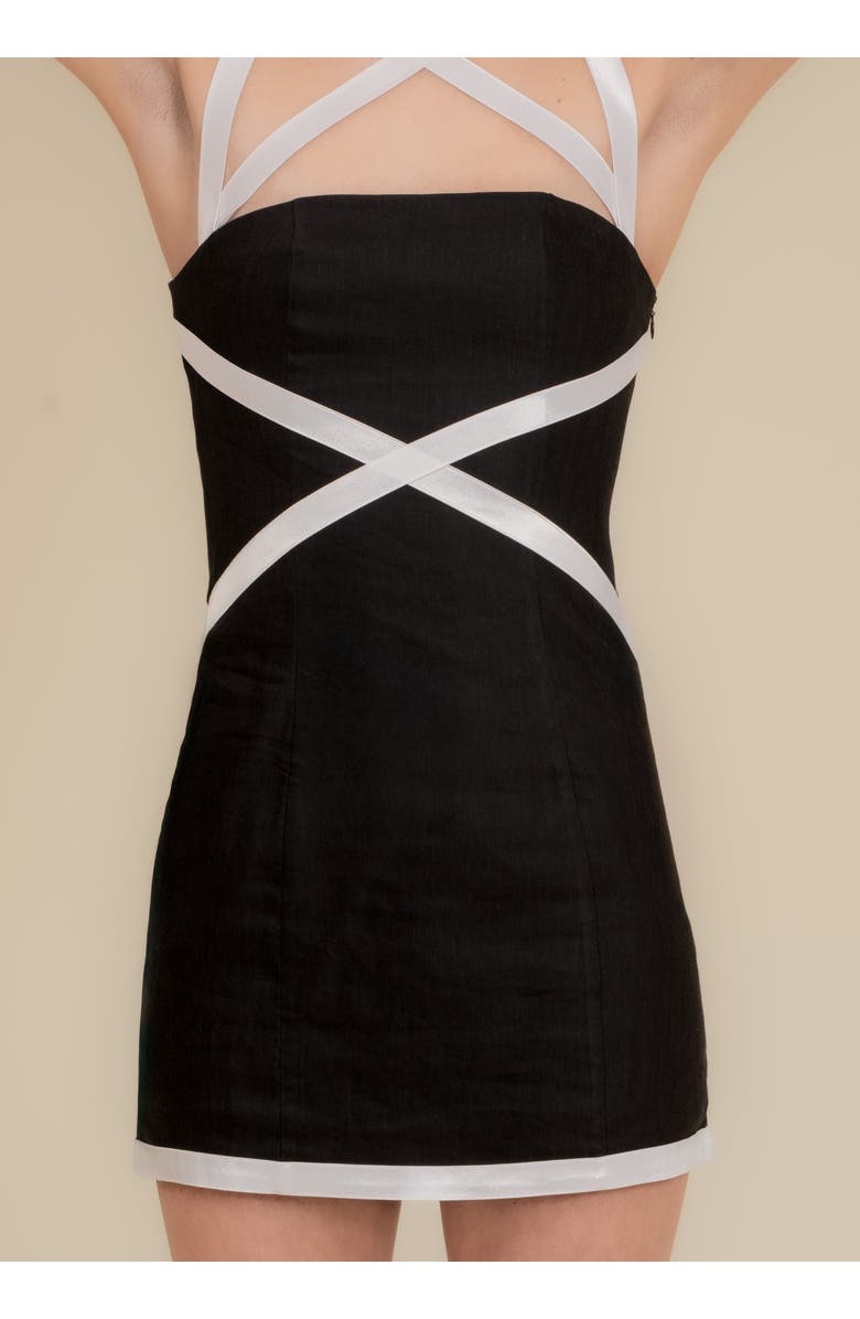 Contessa Mills X Fitted Stretch-Linen Mini Dress, Alternate, color, Black