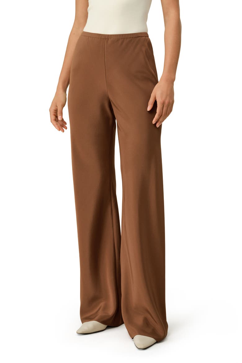 Women's Bias Cut Straight Leg Silk Pants, Main, color, Espresso