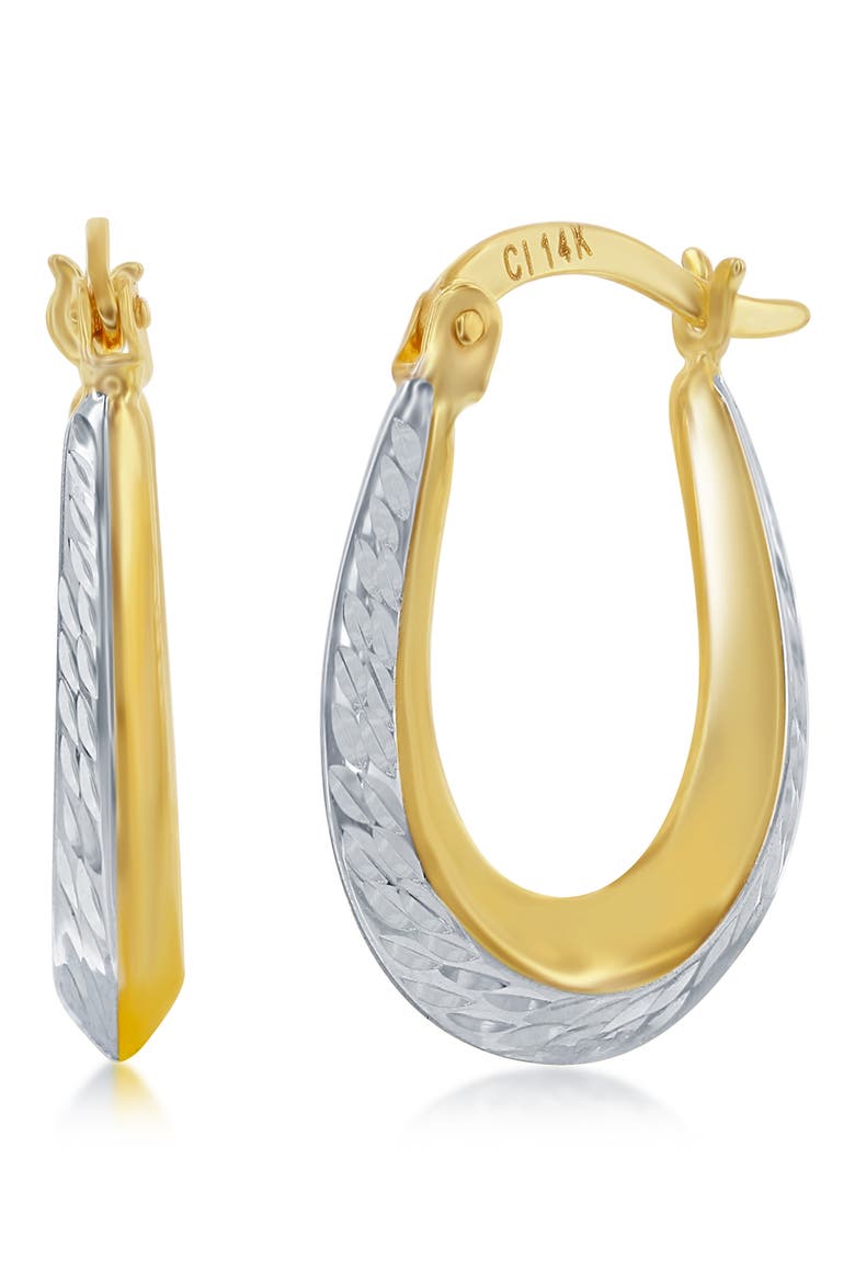 14K Two-Tone Gold Diamond Cut Oval Hoop Earrings, Main, color, GOLD