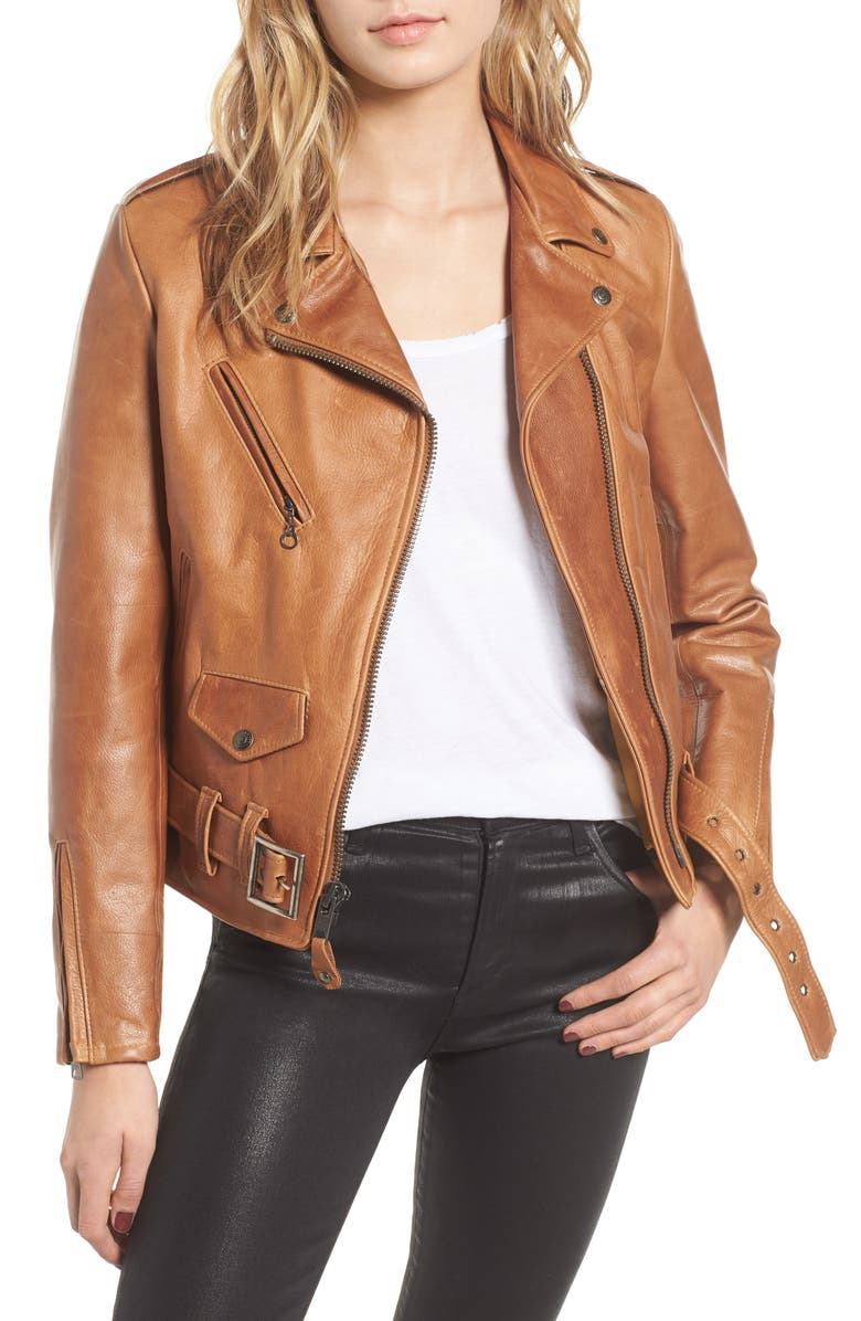 Schott NYC Lightweight Leather Jacket, Main, color, 