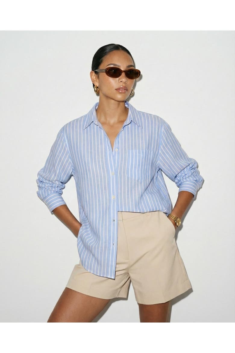 The Washed Linen Shirt, Alternate, color, Light Blue/White